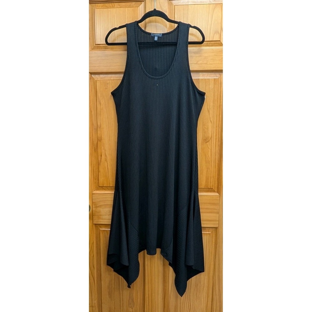 Madison Women's Dress XL Ribbed Midi Black Short Sleeves Symmetrical Hem Stretch
